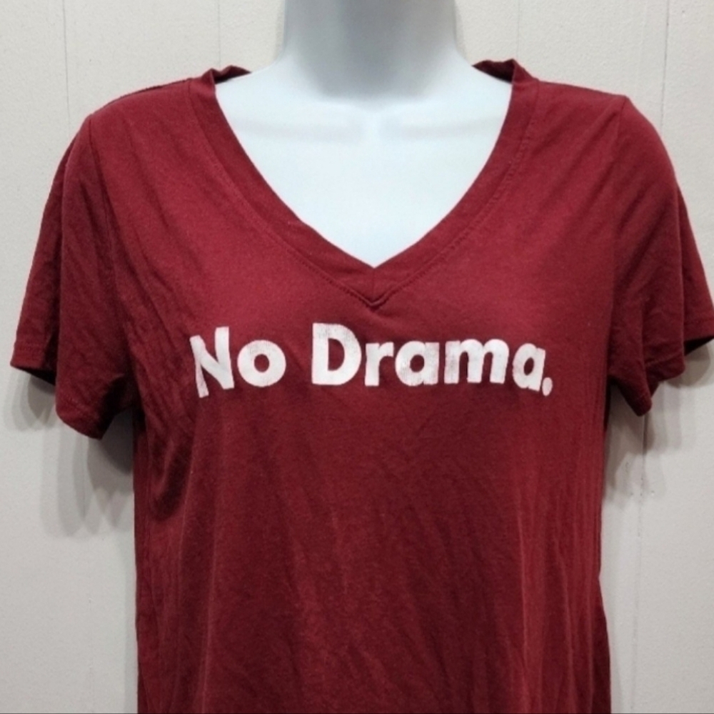 Modern Lux‎ No Drama Shirt Small Short Sleeve Burgundy Casual VNeck B842